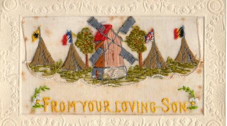 Postcards from the Front were beautifully embroidered and thid was sent by Pte. Archer to his Mother and father with the following greeting on the reverse:
Mother and Father
To Wish you a Happy and Prosperous New Year
Arnold