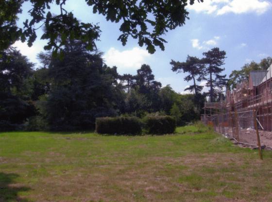 Looking to Rothley Church. Clare Court being built on the site of the medieval burial ground. July 2008