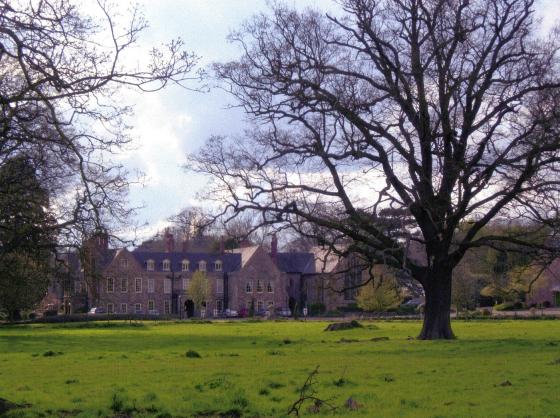 View of Rothley Temple, now the Rothley Court Hotel, from Rothley Park. Chapel of the Knights Templar to the right of the main building. April 2005