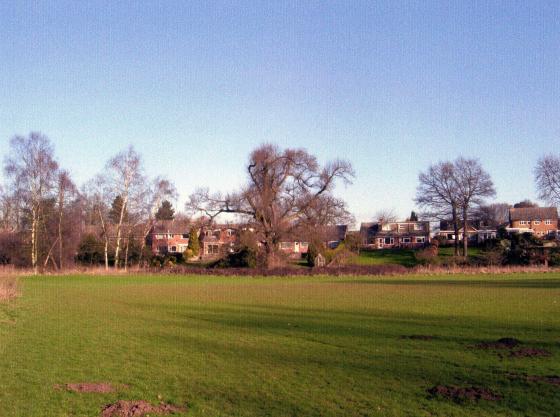 Looking over Rothley Brook to Grangefields Drive over The Grange Playing Fields. February 2007