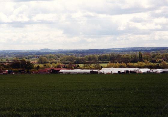 View from top field of Brooklea showing Billesdon Coplow on the skyline over Wanlip and the River Soar. May 2002