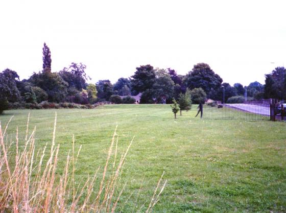 Looking over Bunney's Field with Hallfields Lane to the right. 2001