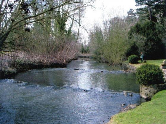 From the gardens of the Rothley Court Hotel showing the 'weir' effect as above. Looking back to the Rothley Park Golf Course. March 2004