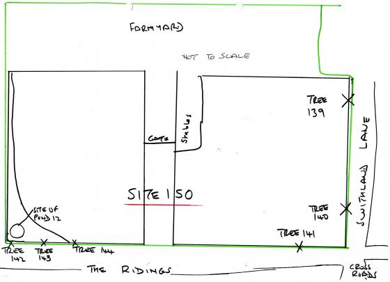 Site 150 Working diagram of tree and pond locations. March 2003