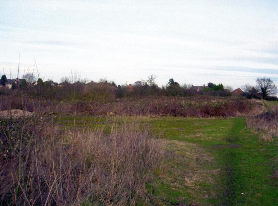 Old Allotments looking to the old A6 Loughborough Road. Woodcock Farm to the right. February 2008