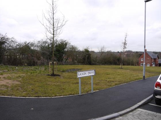 Looking from the top of Saxon Drive over the old Brookfield Farm (also lost under bricks and mortar) with the new Rothley School to the left. February 2015