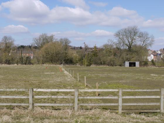 Site 221 Field adjoining the farmhouse looking to North Street on the right over the Donkey Field and Rothley Brook. 6th April 2013