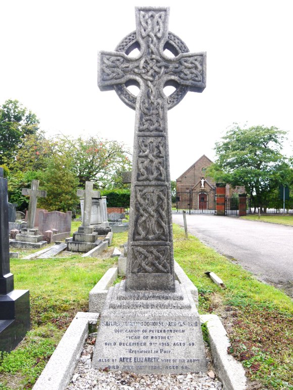 The headstone of the grave of Canon S J W Sanders in Rothley Cemetery